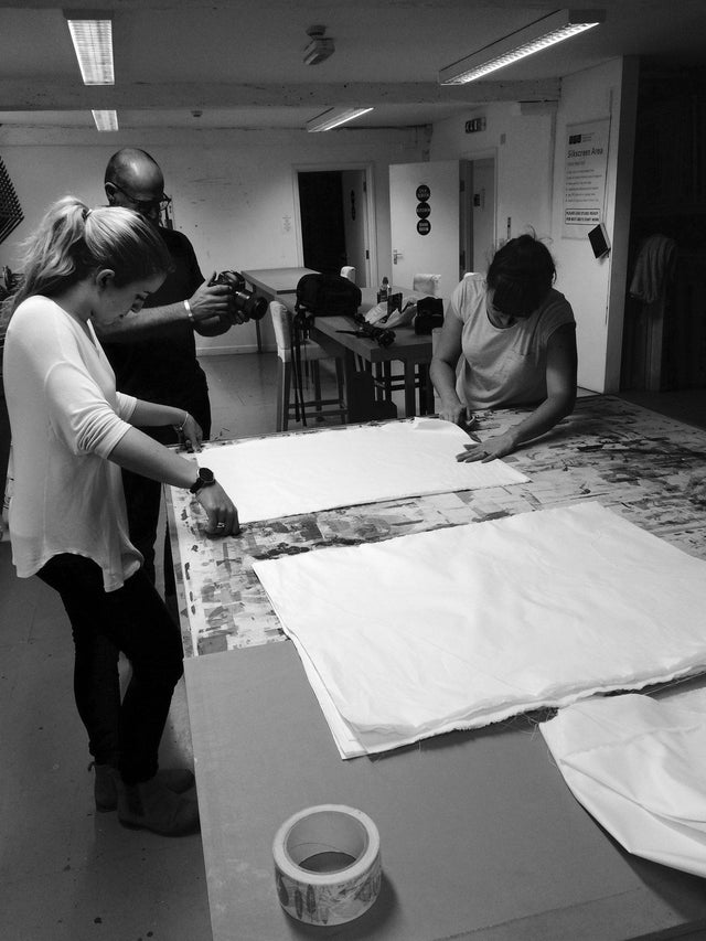 Printing our Wood-Engraving Bandanas...