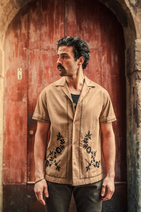 Luca Embroidered Shirt Tan