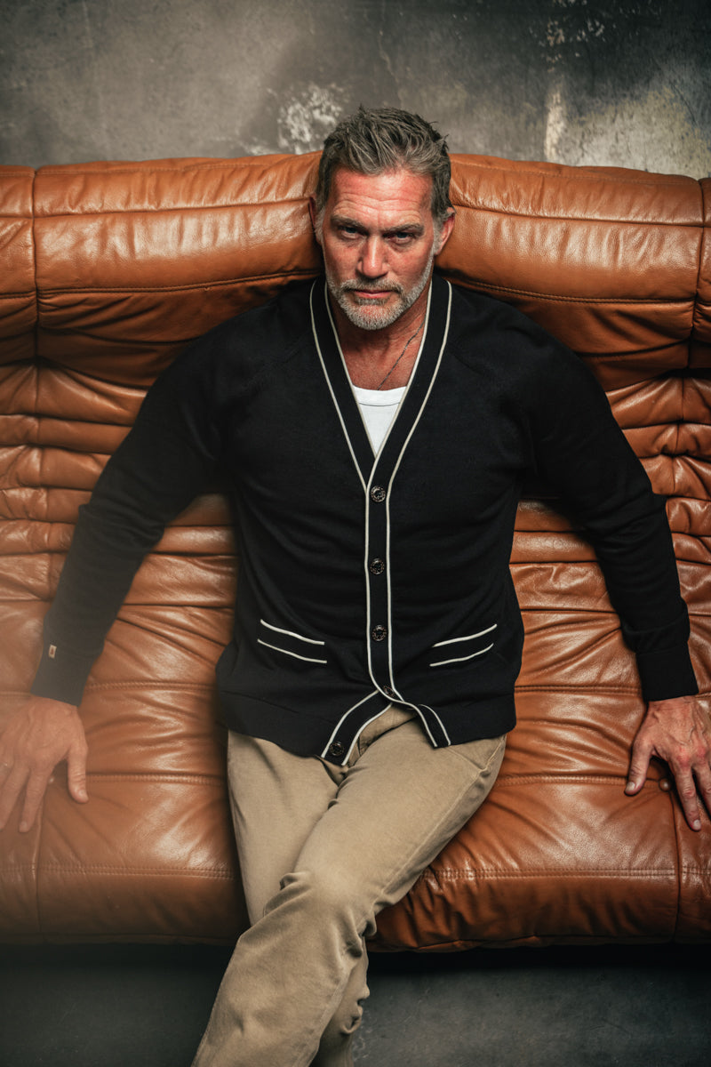 Portland Lightweight Cardigan Black/White