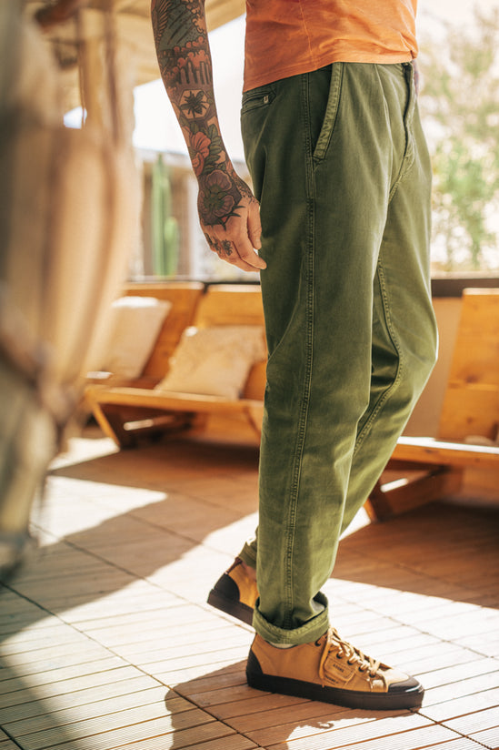 Grant Pleat Front Chino Olive Green