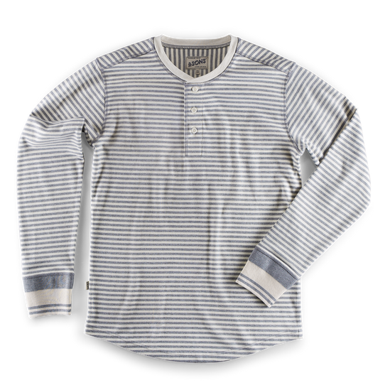 &SONS Crew Striped Henley Raw/Grey Marl