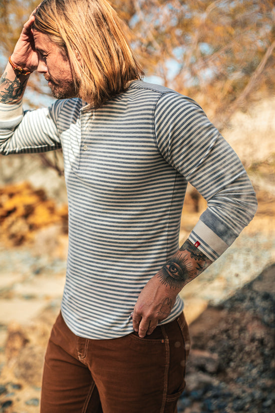 &SONS Crew Striped Henley Raw/Grey Marl