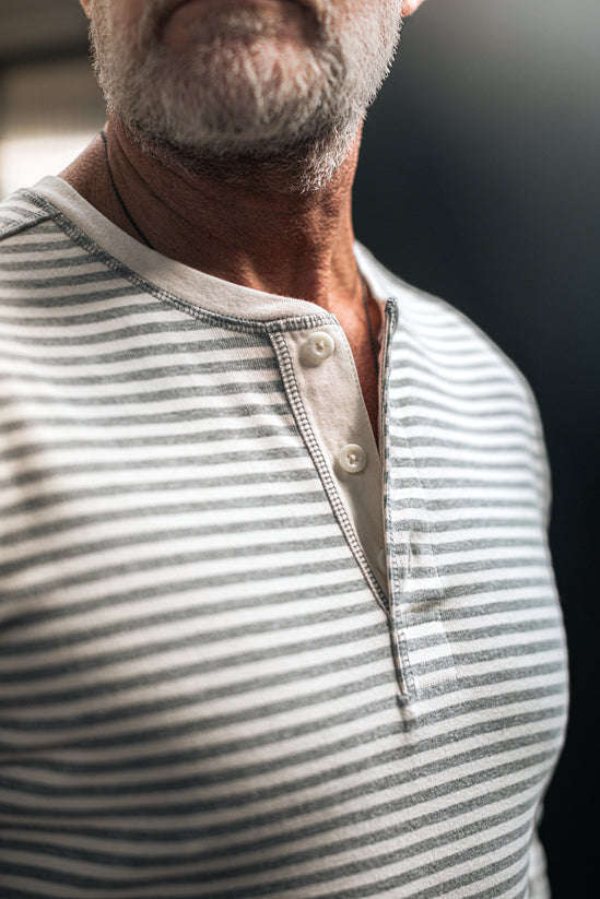 &SONS Crew Striped Henley Raw/Grey Marl