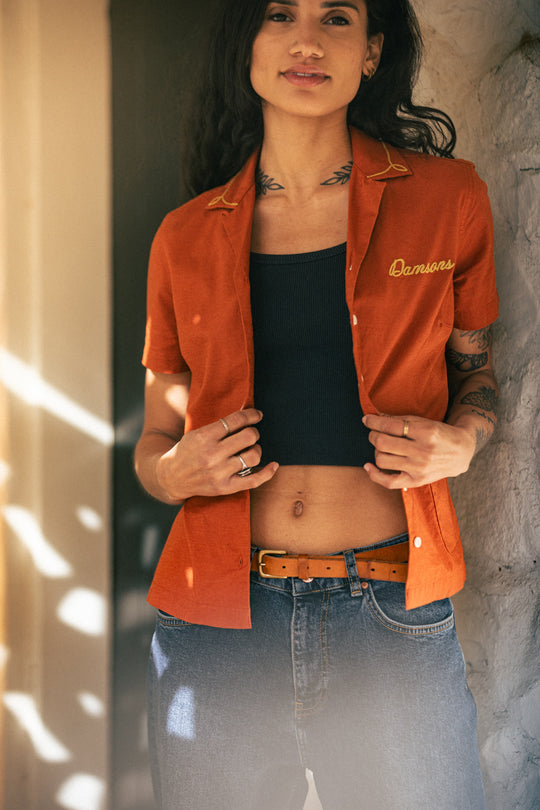 Damsons Double Bowling Shirt Burnt Orange