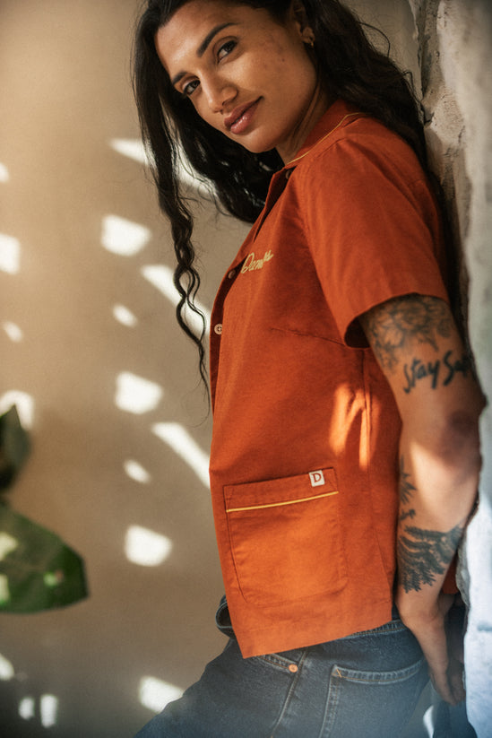 Damsons Double Bowling Shirt Burnt Orange