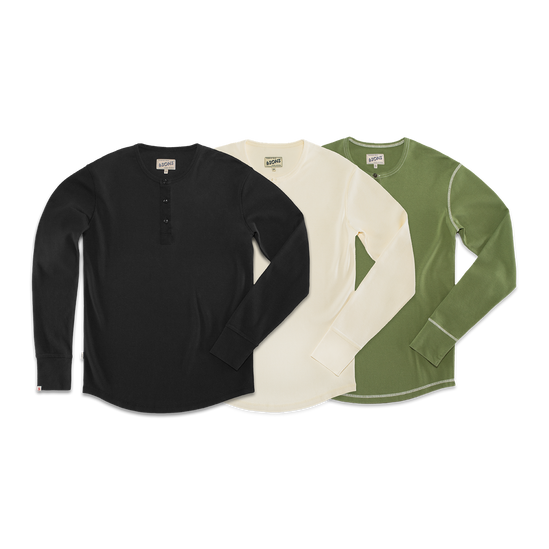 Elder Henley Long Sleeve 3 Pack – Raw/Black/Green
