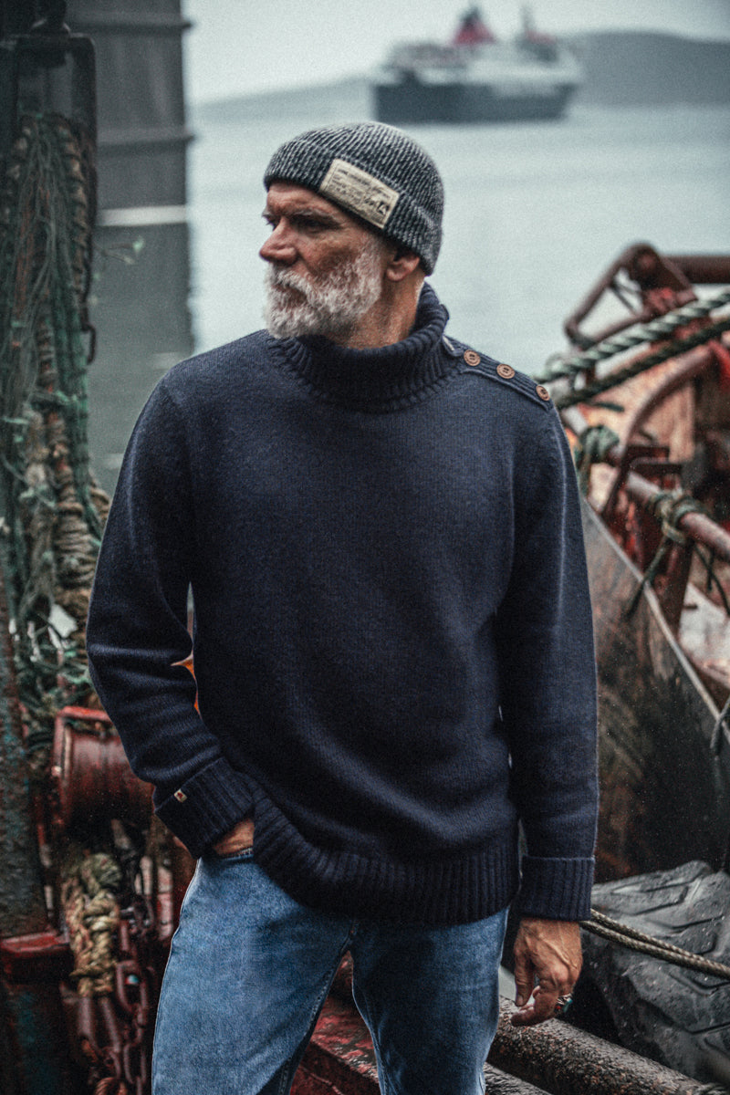 &SONS Ahab Submariner Rollneck Jumper Navy