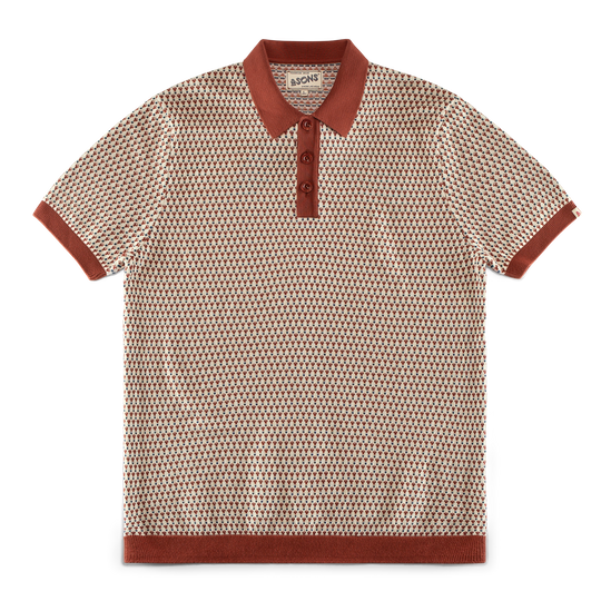 Belmont Knitted Polo Off White / Auburn