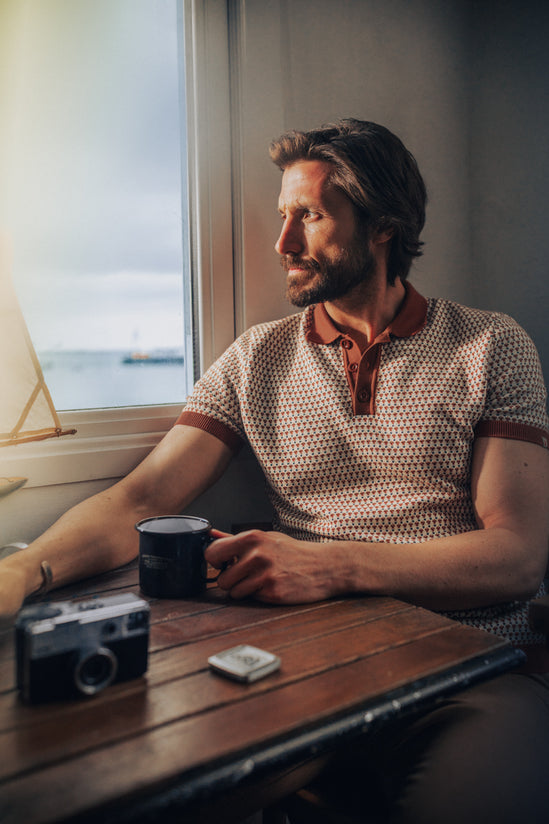 Belmont Knitted Polo Off White / Auburn