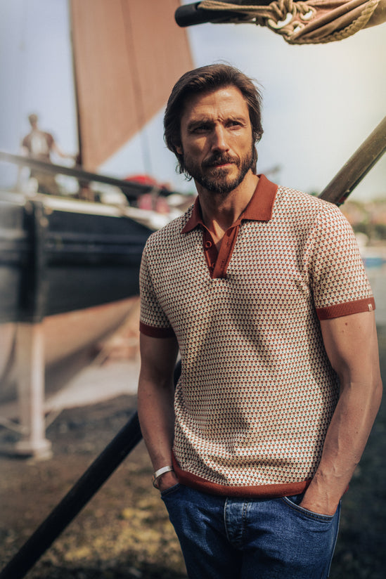 Belmont Knitted Polo Off White / Auburn