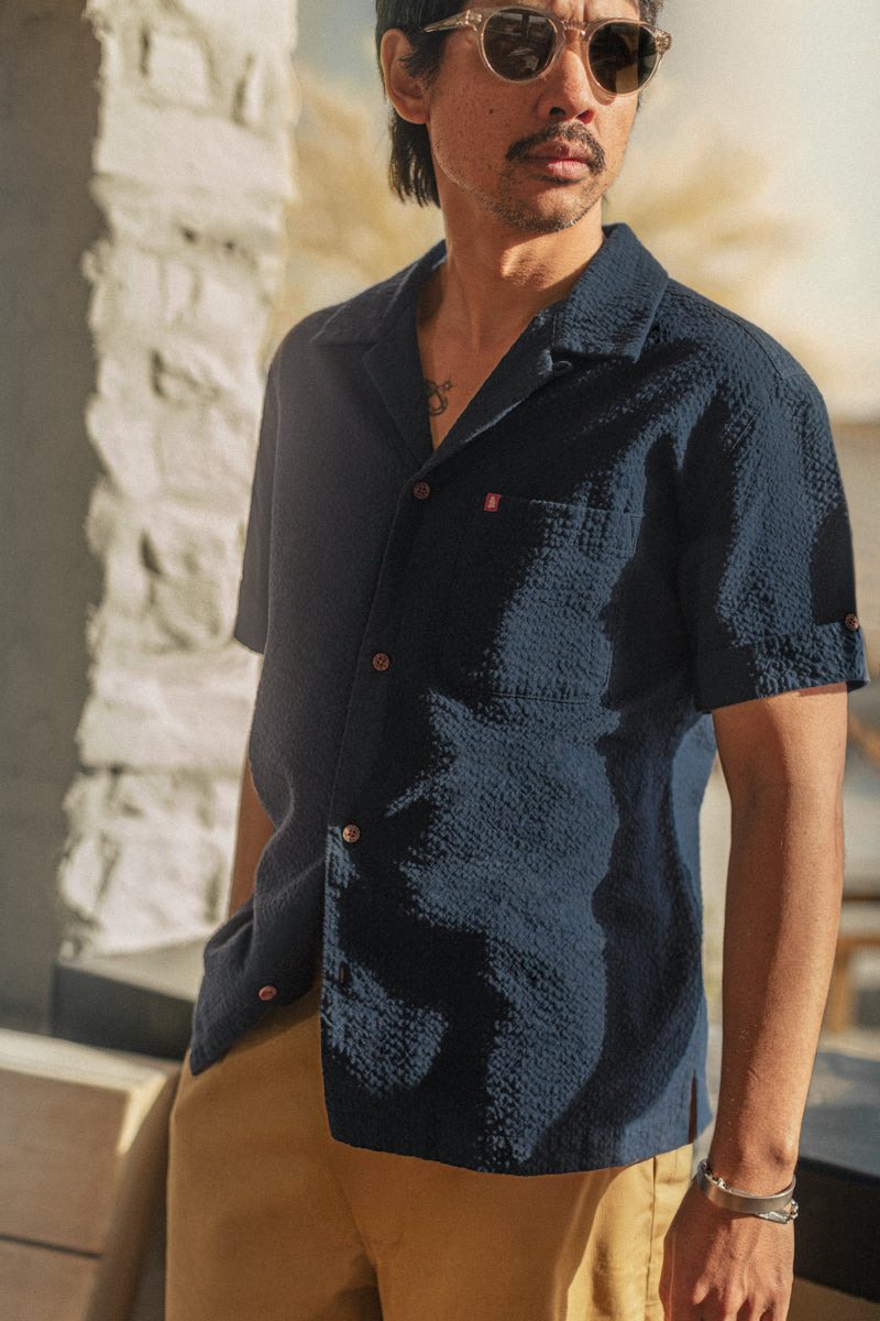 Cuban Night Seersucker Shirt Navy