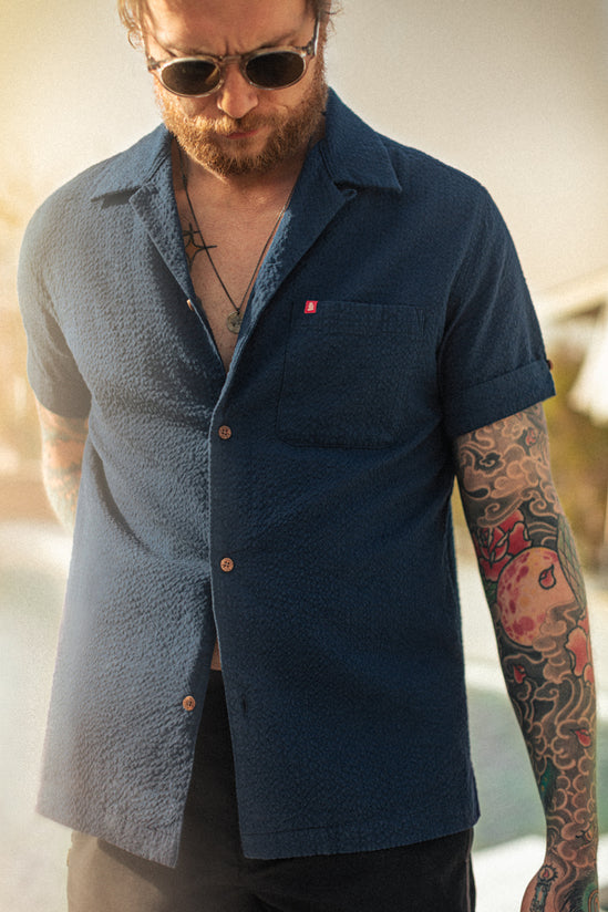 Cuban Night Seersucker Shirt Navy