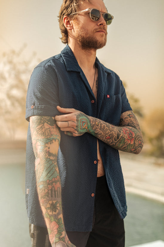 Cuban Night Seersucker Shirt Navy