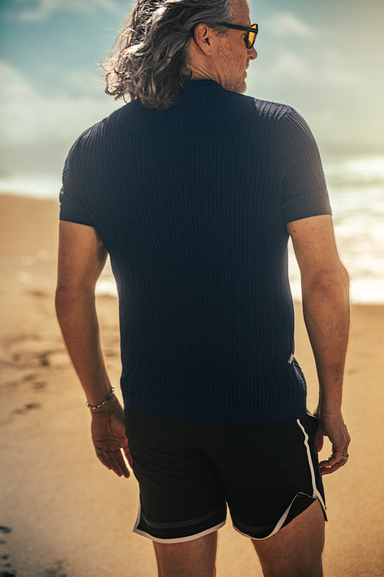 &SONS Arnold Pointelle Polo Navy