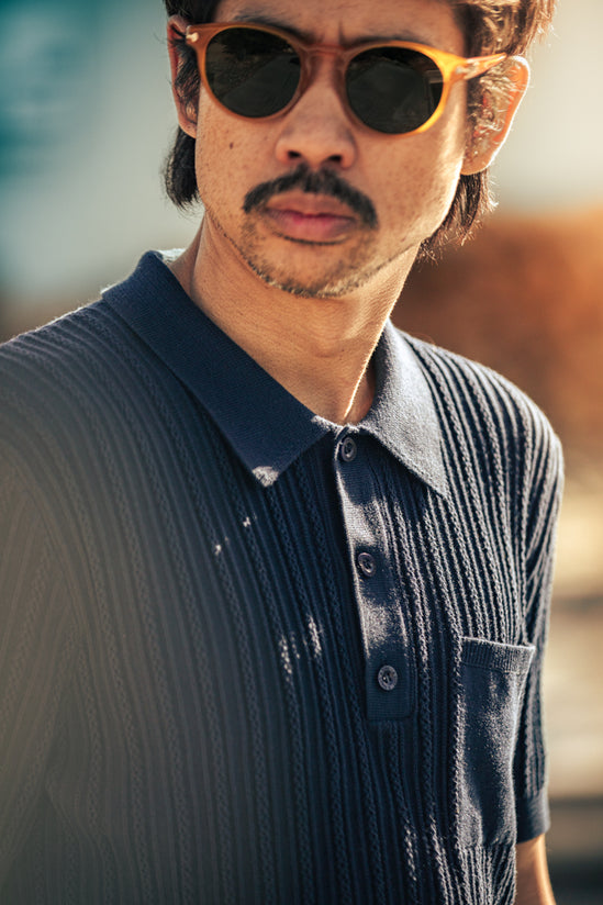 &SONS Arnold Pointelle Polo Navy