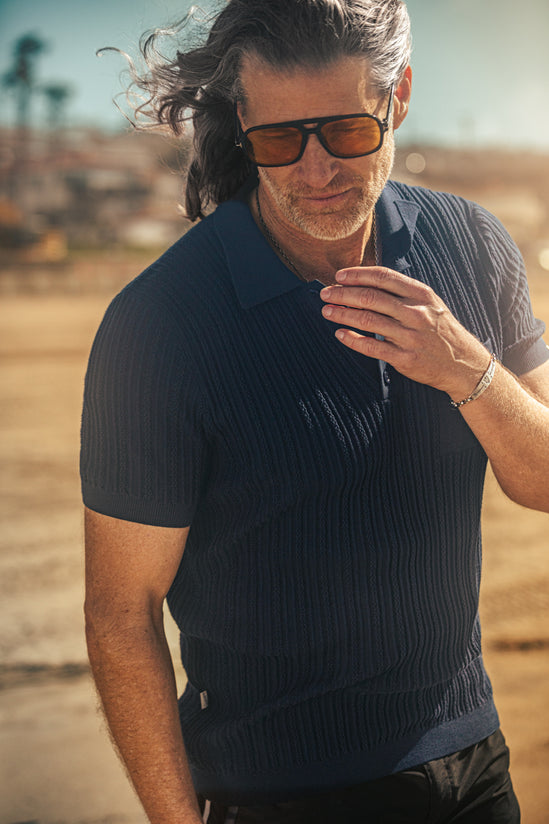 &SONS Arnold Pointelle Polo Navy