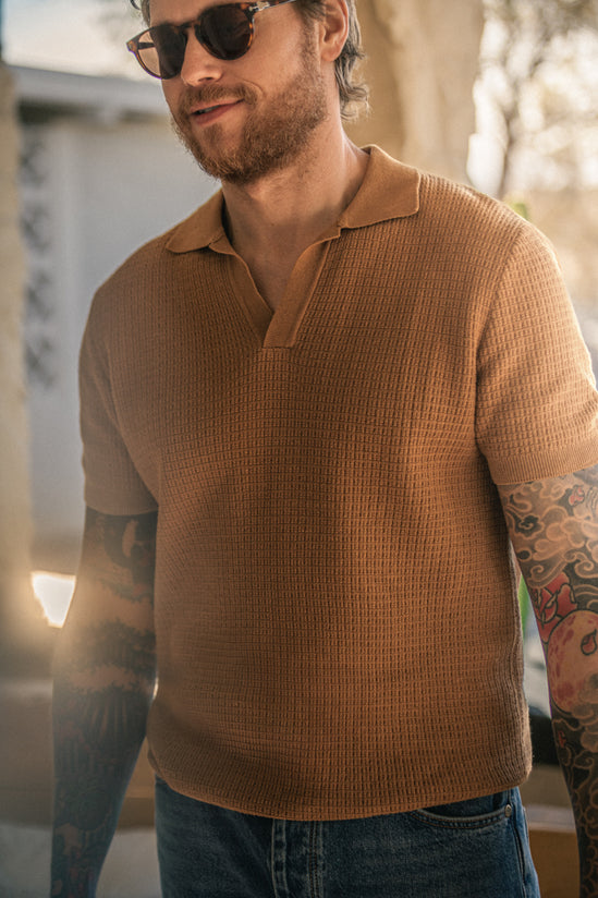 &SONS Rialto Knitted Polo Tan