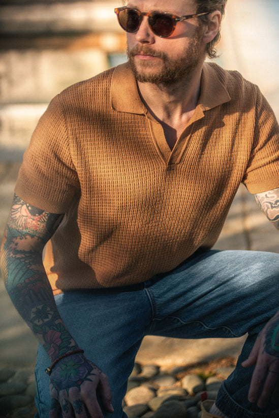 &SONS Rialto Knitted Polo Tan