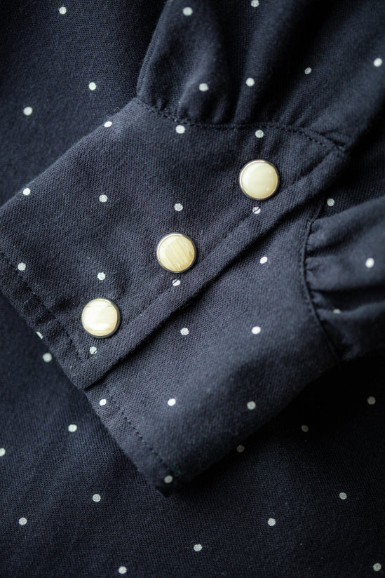 Damsons Western Shirt Navy Polka Dot