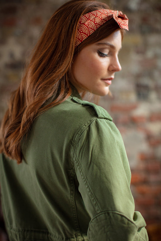 Damsons Landgirl Waves Headscarf Red