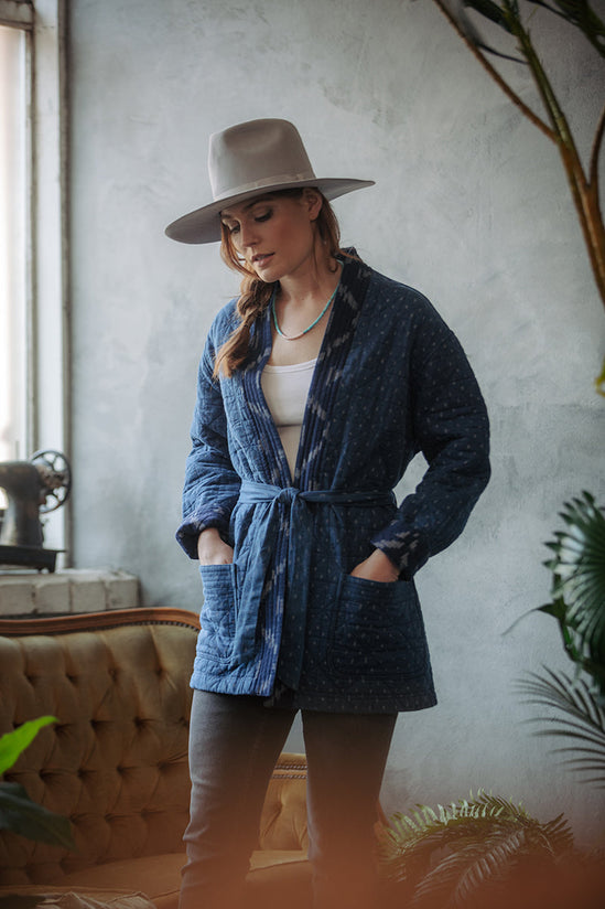 Damsons Hanten Quilted Jacket Indigo