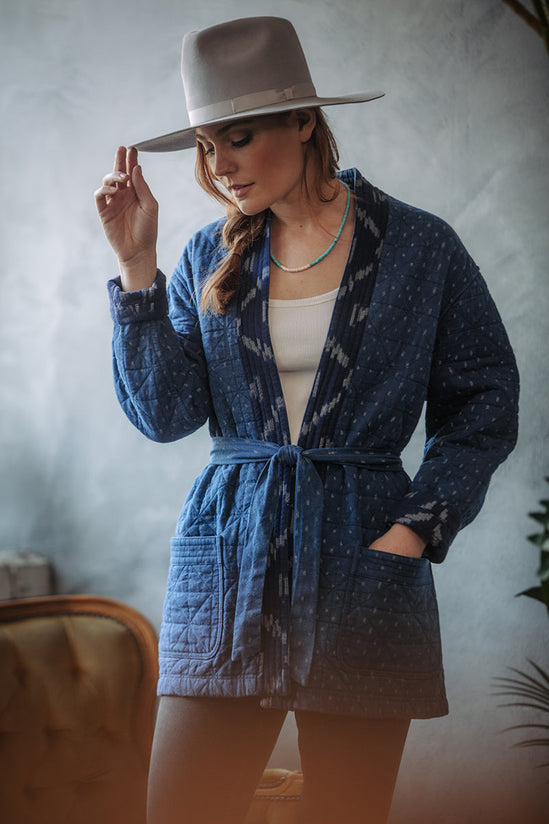 Damsons Hanten Quilted Jacket Indigo