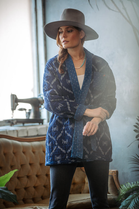 Damsons Hanten Quilted Jacket Indigo