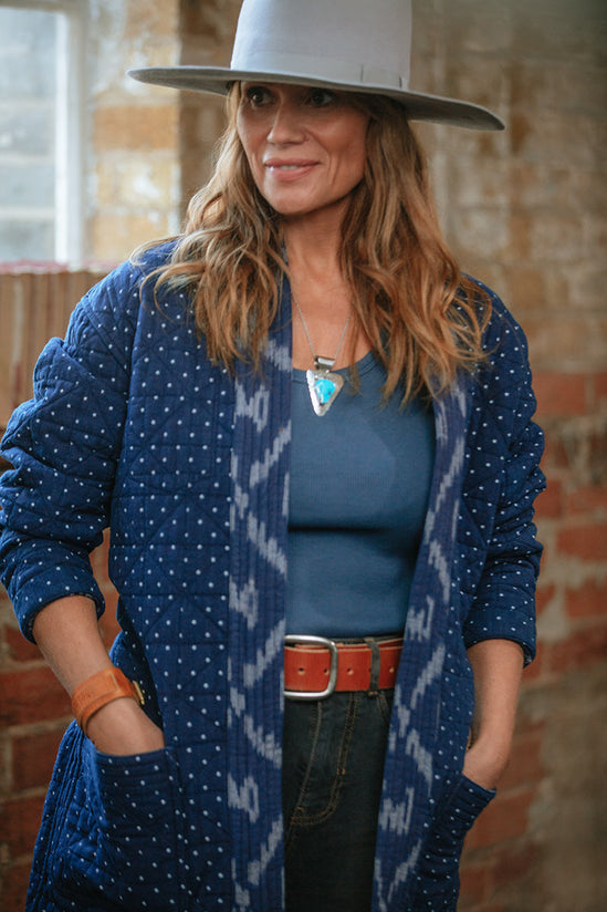 Damsons Hanten Quilted Jacket Indigo