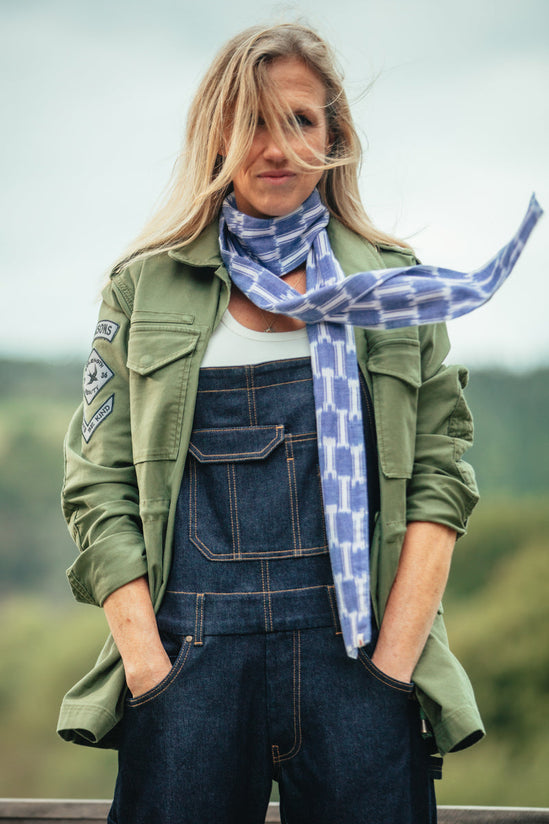 Damsons Block Scarf Light Blue