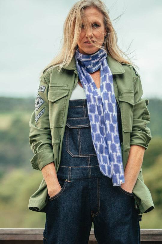 Damsons Block Scarf Light Blue