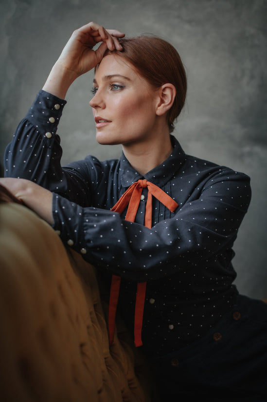 Damsons Western Shirt Navy Polka Dot