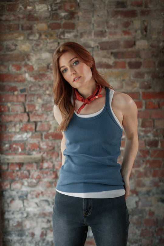 Damsons Tank Racer Vest Indigo