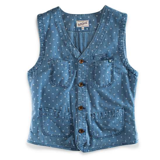 &SONS Drifter Indigo Pattern Waistcoat