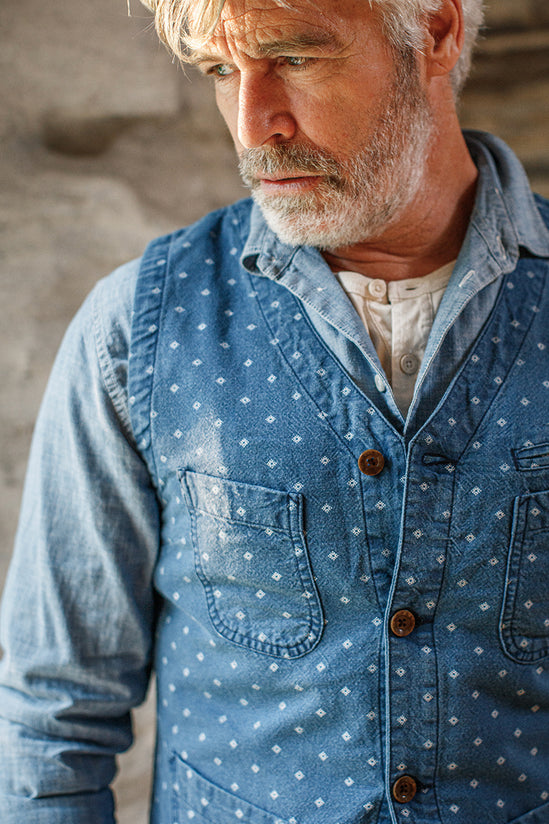 &SONS Drifter Indigo Pattern Waistcoat