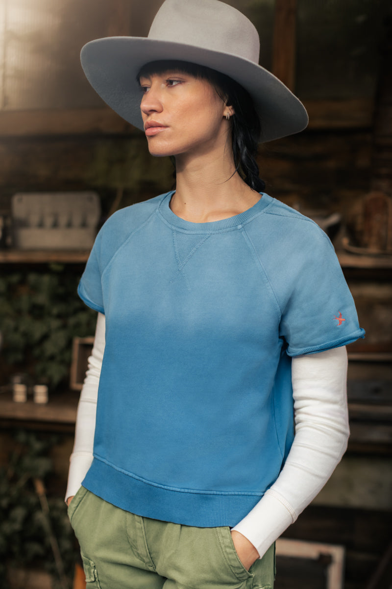 Damsons Cut Crew Sweatshirt Blue Ombrë