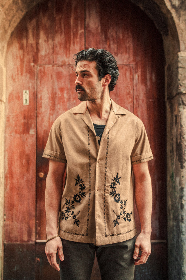 Luca Embroidered Shirt Tan