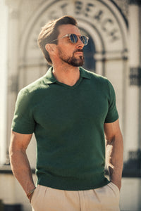 Gallo Knitted V-Neck Polo Green
