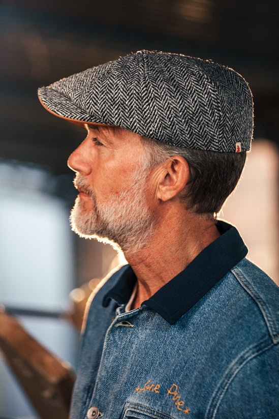 Thompson Baker Boy Hat- Grey Herringbone