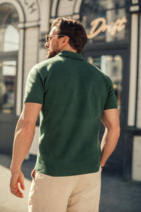 Gallo Knitted V-Neck Polo Green