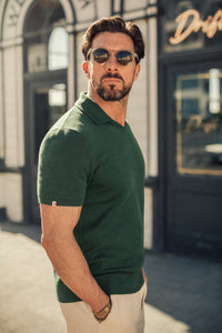 Gallo Knitted V-Neck Polo Green