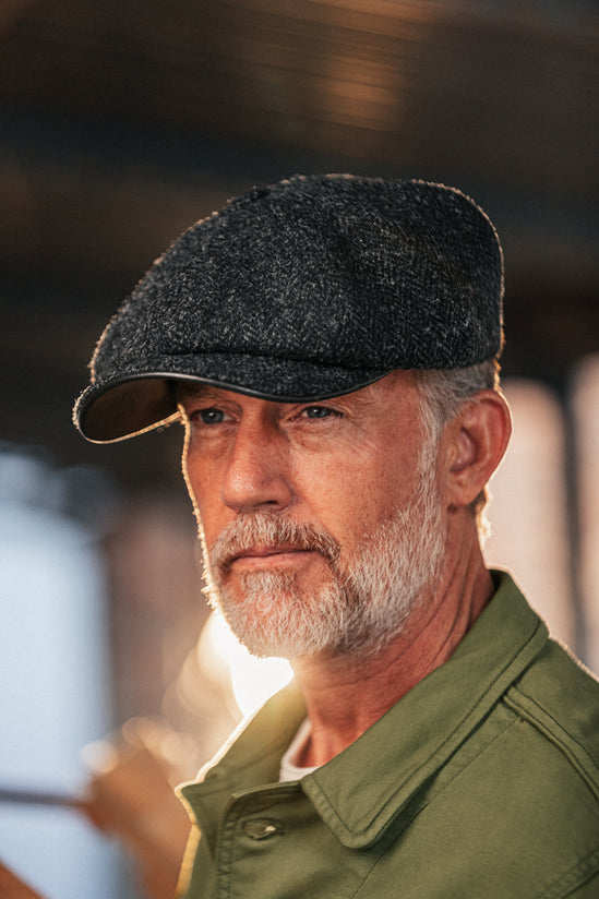 Thompson Baker Boy Hat- Black Herringbone