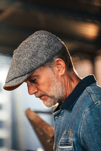 Thompson Baker Boy Hat- Grey Herringbone