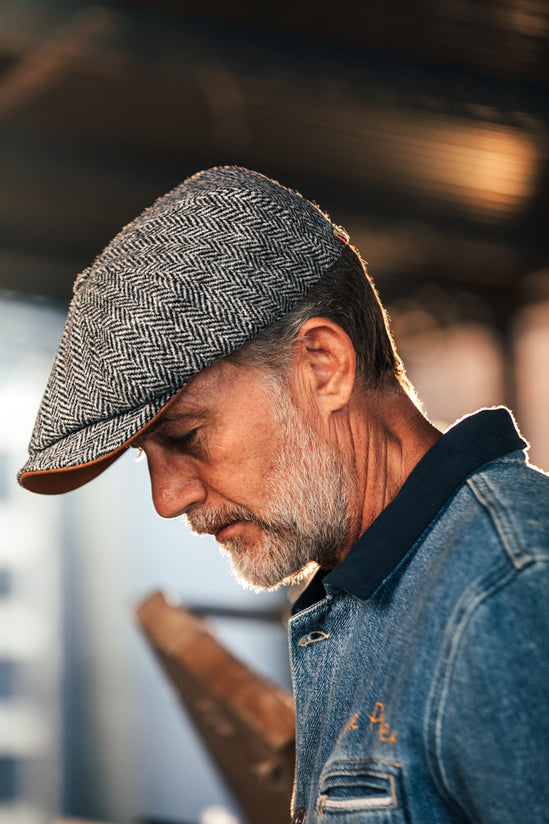 Thompson Baker Boy Hat- Grey Herringbone