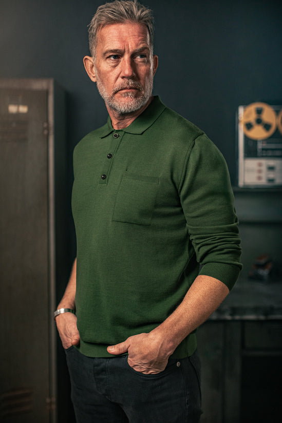 Cedar Knitted Polo Green