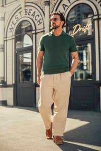 Gallo Knitted V-Neck Polo Green
