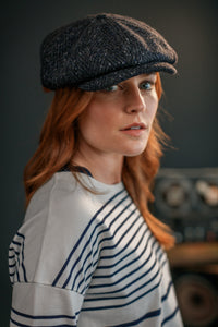 Damsons Tweed Bakerball Cap Black