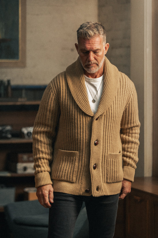 McQueen Lombard Shawl Collar Cardigan Tan