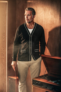 Portland Lightweight Cardigan Black/White