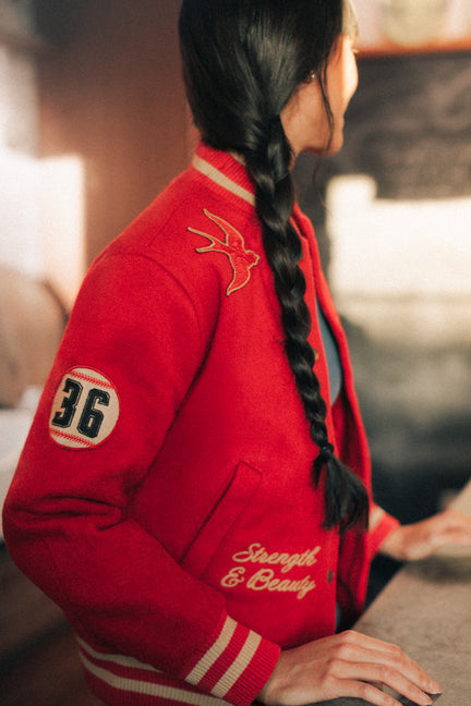 Damsons Nancy Baseball Jacket Vintage Red