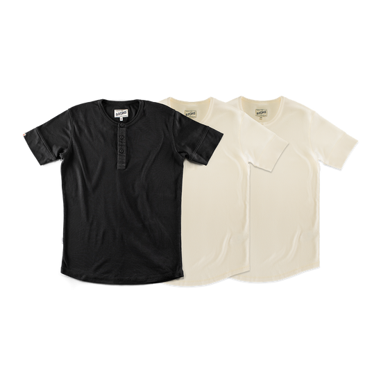 Elder Henley Short Sleeve 3 Pack – x2 Raw / 1x Black